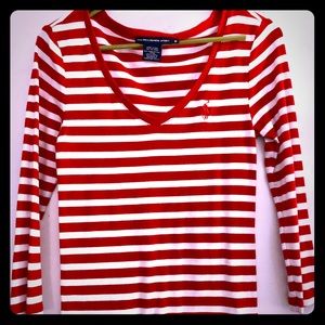 Red and white striped vneck Ralph Lauren top